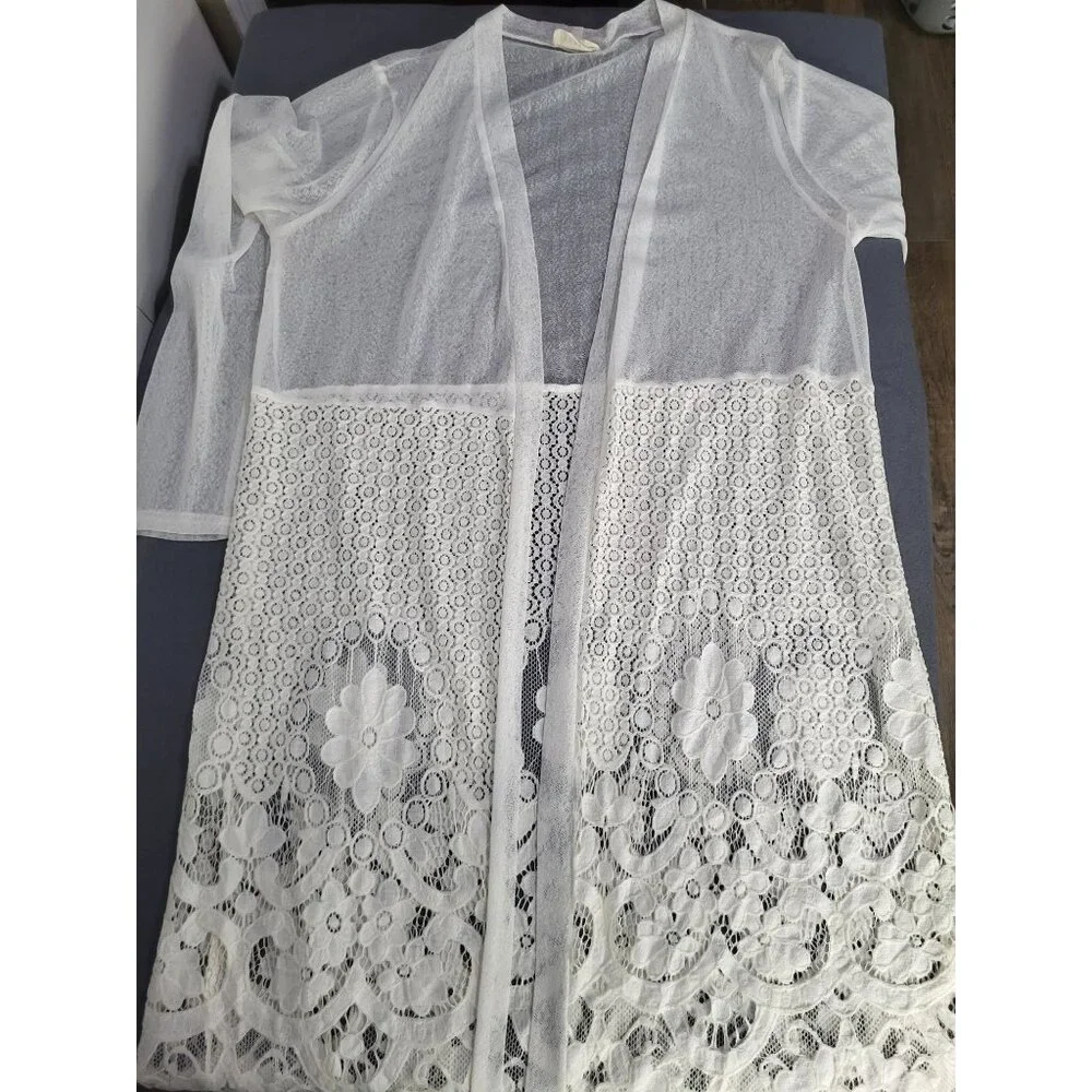 EMBER Women's LG Sheer Boho Kimono Open Cardigan Lace Beach Feminine Coastal - Picture 1 of 11